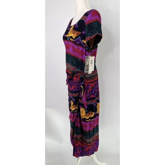 Vintage 90s‎ Deadstock Tiger Boho Print Short Sleeve Wrap Skirt Maxi Dress 14 - Picture 4 of 16